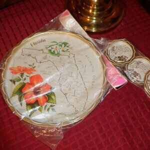 ~~~ FLORIDA ~~~ Metal Souvenir TRAY & 6 COASTERS  Never Opened